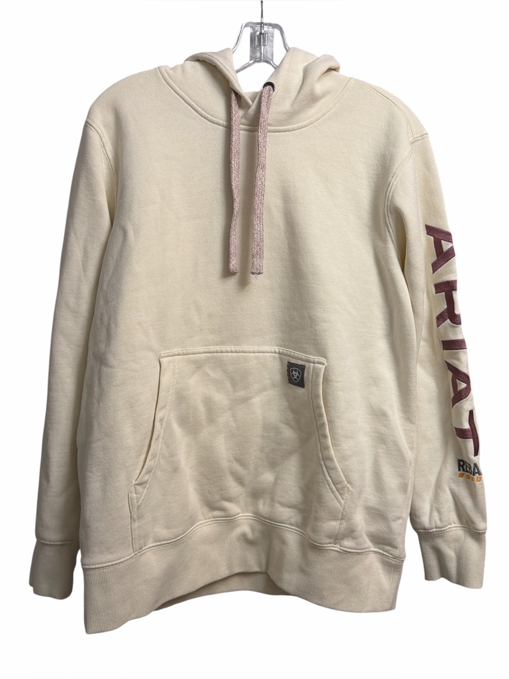 Ariat Cream Hoodie with Pink Script Sleeve - Picture 4 of 8